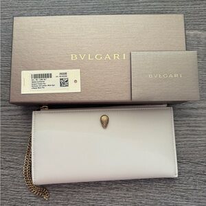 Bulgari White Leather Serpenti Wallet with Gold Chain and Snakehead